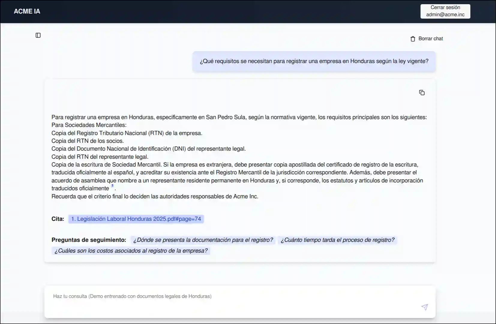 Imagen de respuesta generada por el RAG Chatbot